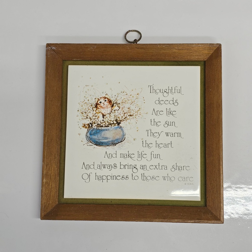 Holly Hobbie Framed Ceramic Tile Art Brown Kitten Poem Cottagecore